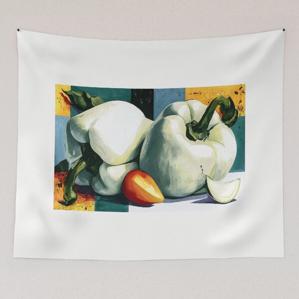 Item preview, Modern Harvest Geometry - White Bell Peppers Citrus Tones and Bold Contemporary Still Life Color designed and sold by OlfactoART Studio.