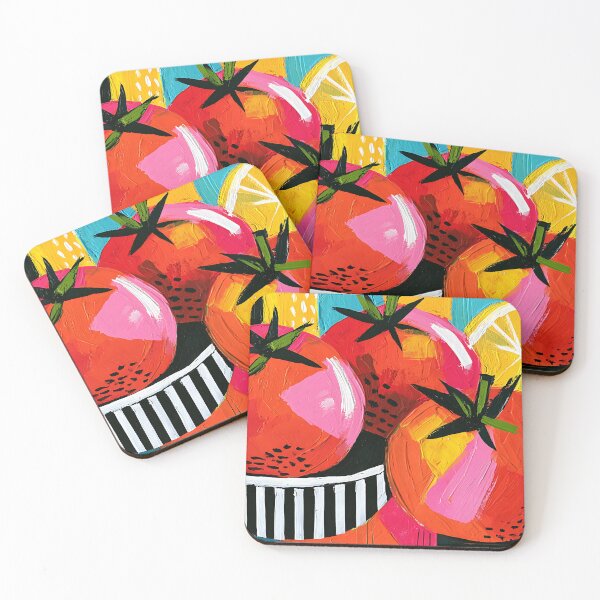 Item preview, Striped Bowl Summer Harvest - Three Red Tomatoes Framed by Bold Geometry and Vibrant Modern Color designed and sold by OlfactoART Studio.