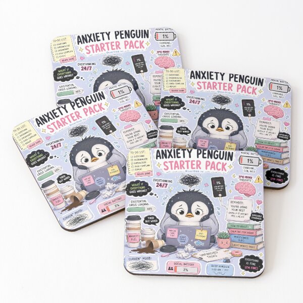 Item preview, Anxiety Penguin Starter Pack Funny Overthinking Humor Art designed and sold by irfanshikh.