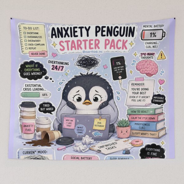 Item preview, Anxiety Penguin Starter Pack Funny Overthinking Humor Art designed and sold by irfanshikh.