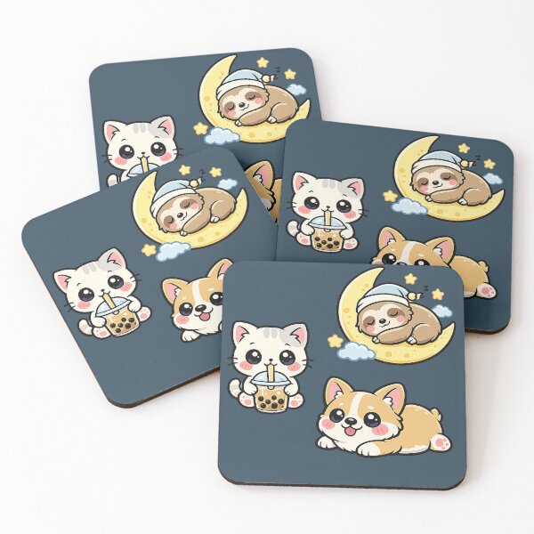 Item preview, Kawaii Dream Team – Boba Cat, Sleepy Sloth & Happy Corgi designed and sold by slikar.