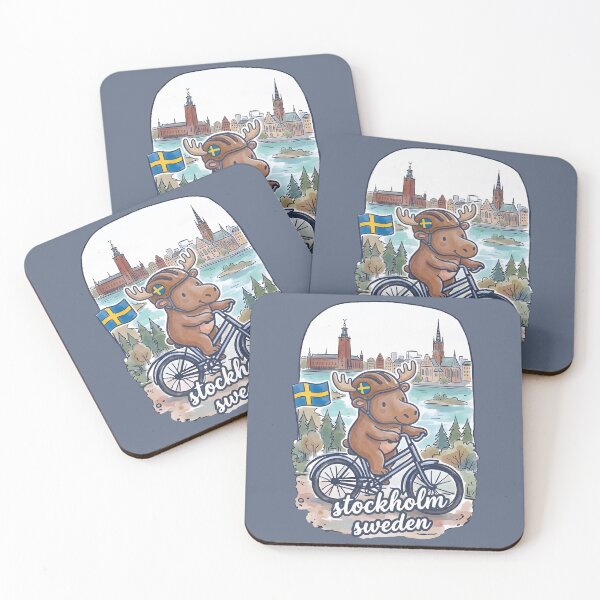 Item preview, Stockholm Sweden Bicycling Cute Moose Cyclist Skyline  designed and sold by HowToCanadian.