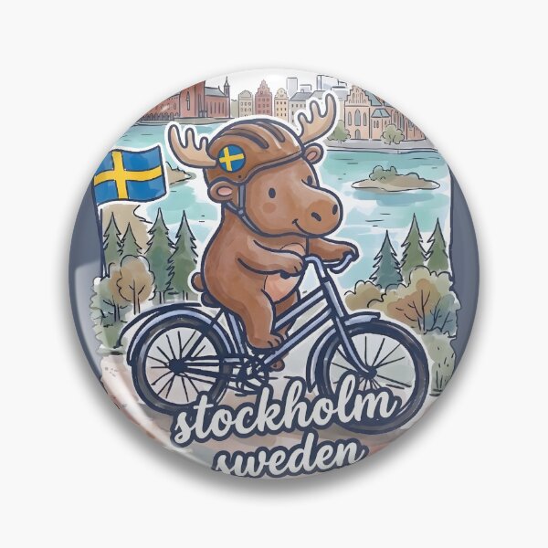 Item preview, Stockholm Sweden Bicycling Cute Moose Cyclist Skyline  designed and sold by HowToCanadian.