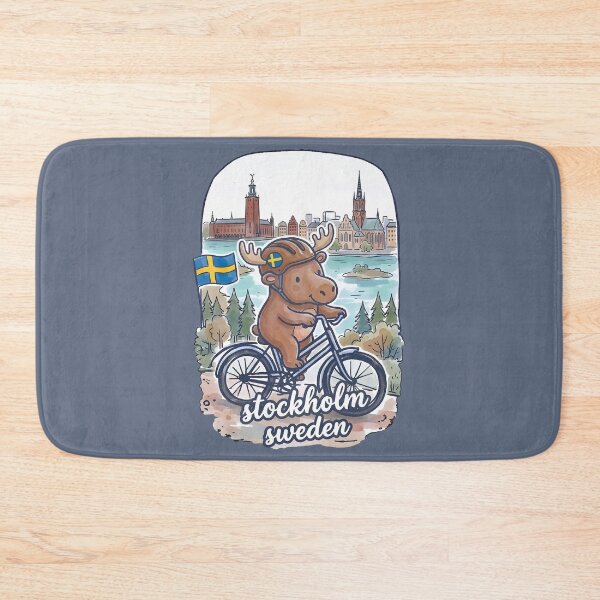 Item preview, Stockholm Sweden Bicycling Cute Moose Cyclist Skyline  designed and sold by HowToCanadian.
