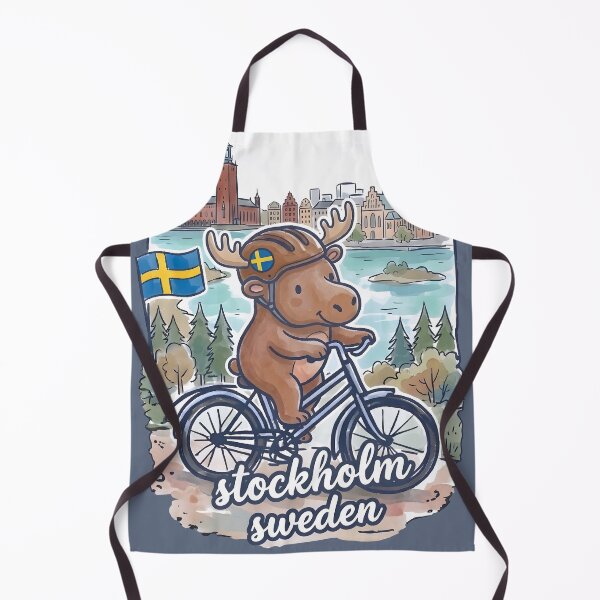 Item preview, Stockholm Sweden Bicycling Cute Moose Cyclist Skyline designed and sold by HowToCanadian.