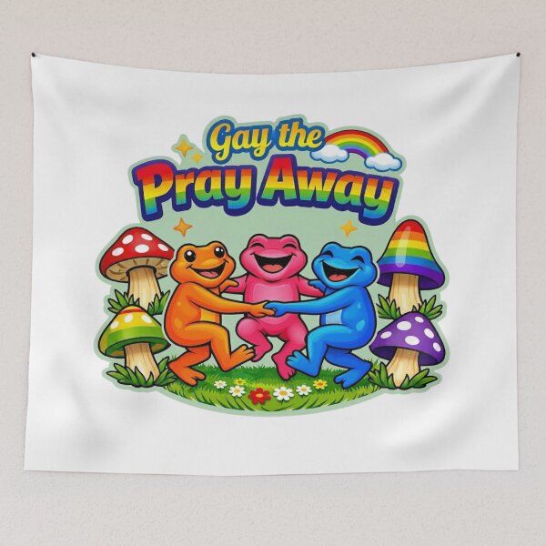Item preview, Gay The Pray Away T-Shirt Rainbow Dancing Frogs & Pride Mushrooms designed and sold by MerchlyMike.