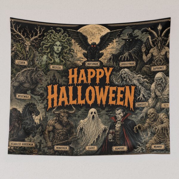 Item preview, Happy Halloween Folklore Edition Banner Illustration designed and sold by AIfolklore.