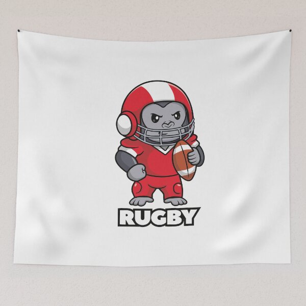 Item preview, Tough Gorilla Rugby Mascot with Ball Cartoon Sticker designed and sold by topprinting.