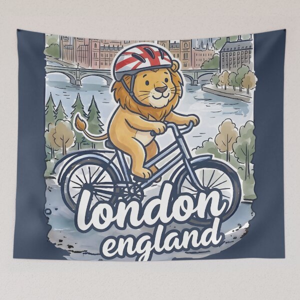 Item preview, London England UK Bicycling Lion Cute Cyclist Skyline  designed and sold by HowToCanadian.
