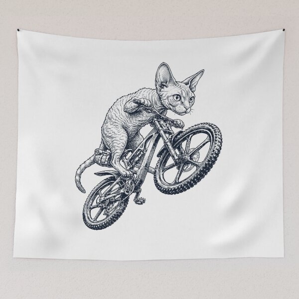Item preview, Vintage Devon Rex Cat Riding Bicycle Cycling Bike Kitten Lover designed and sold by TerryConnells.