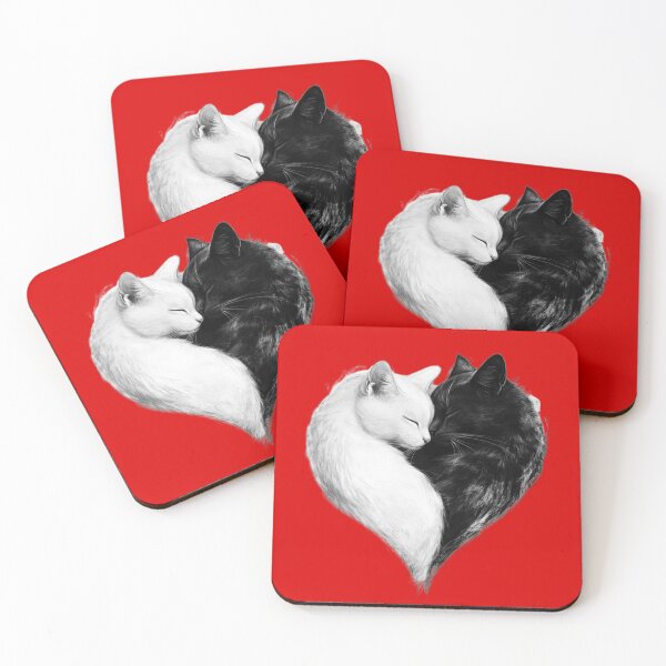 Item preview, Black and White Cats Heart - Cute Yin Yang Cat Lover Art designed and sold by gokhanuzen.