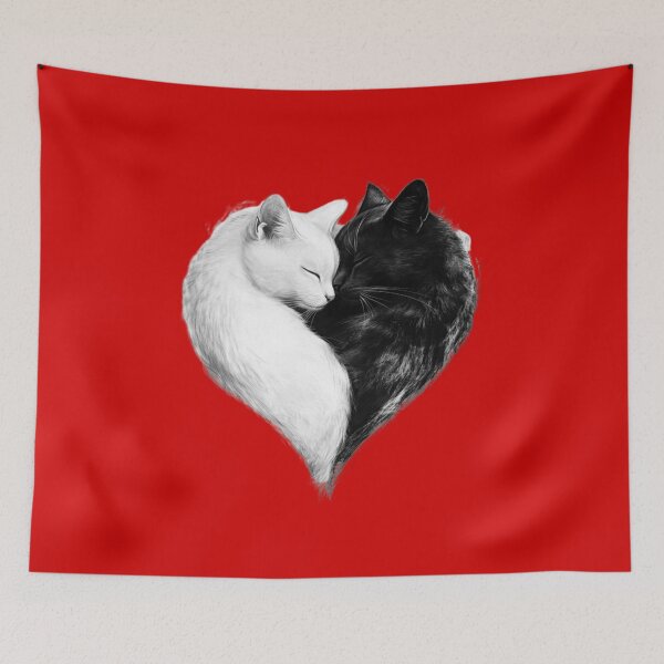 Item preview, Black and White Cats Heart - Cute Yin Yang Cat Lover Art designed and sold by gokhanuzen.