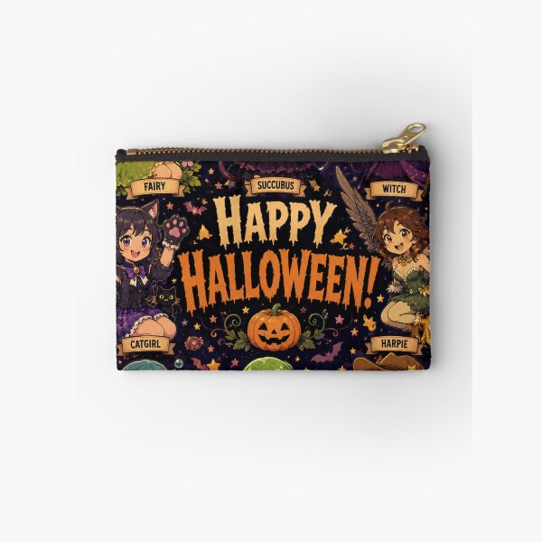 Item preview, Cutesy Happy Halloween poster art with monster girls designed and sold by AIfolklore.