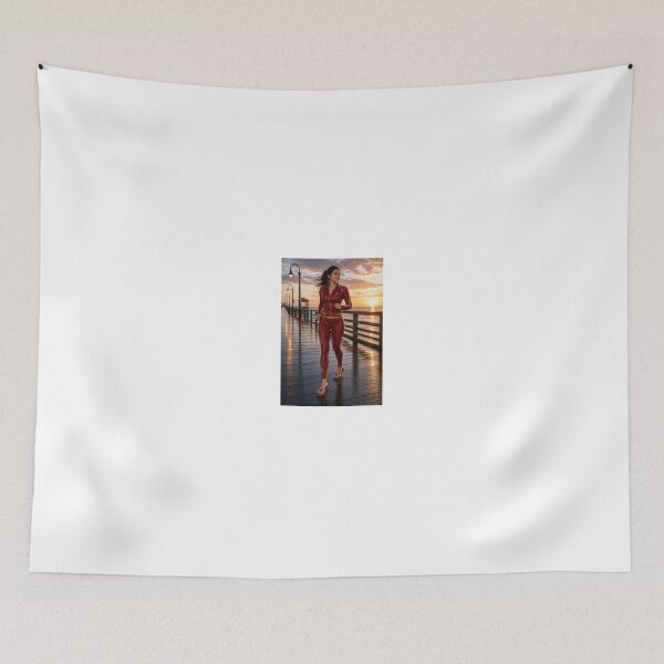 Item preview, flash in red suit walking on pier at sunset designed and sold by CathryneDelamort.