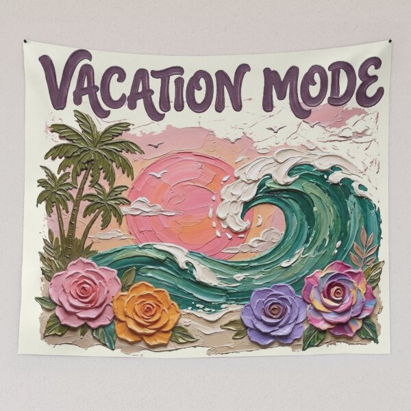 Item preview, Retro Impasto Vacation Mode Summer Wave Floral Beach Sunset designed and sold by BLUESKY11a.
