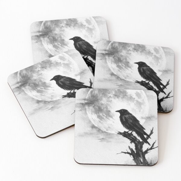 Item preview, The Lone Crow - Japanese Sumi-e Moon Art designed and sold by husso-design.