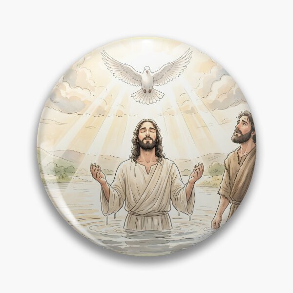 Item preview, Baptism of Jesus Christ Biblical Watercolor Art designed and sold by RRRShop.