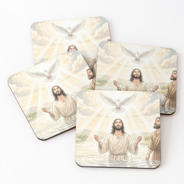 Item preview, Baptism of Jesus Christ Biblical Watercolor Art designed and sold by RRRShop.
