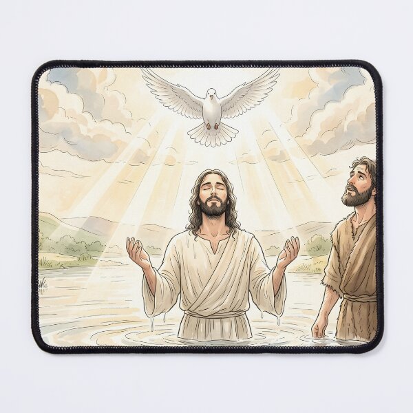 Item preview, Baptism of Jesus Christ Biblical Watercolor Art designed and sold by RRRShop.