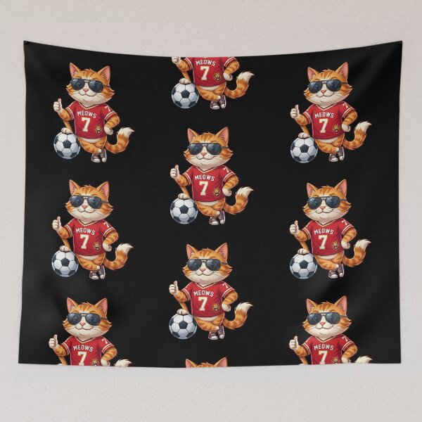 Item preview, Meows Cat Footballer — Cool Cat Red Jersey Football Cartoon designed and sold by David Mateo ArtWorks.