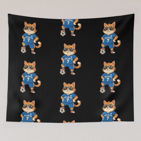 Item preview, Cat United Footballer — Cool Cat Blue Jersey Football Cartoon designed and sold by David Mateo ArtWorks.