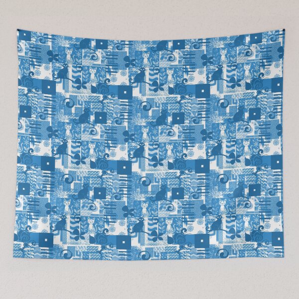 Item preview, Cats in Blue Seamless Repeat designed and sold by Sharon Schwalbe.