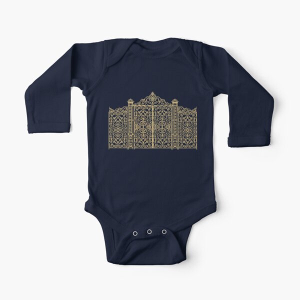 French Wrought Iron Gate | Louis XV Style | Black and Gold | Long Sleeve Baby One-Piece