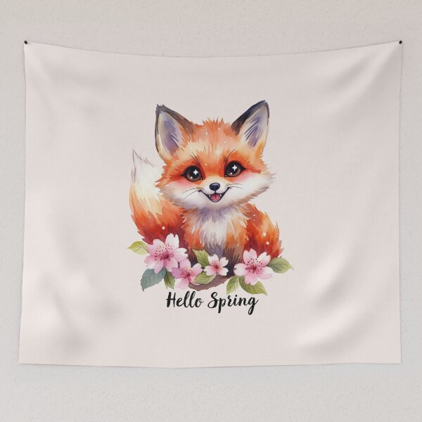 Item preview, Hello Spring Cute Fox Watercolor Art designed and sold by PixelQ.