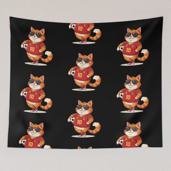 Item preview, Cat Footballer Number 10 — Cool Cat Red Jersey Football Cartoon designed and sold by David Mateo ArtWorks.