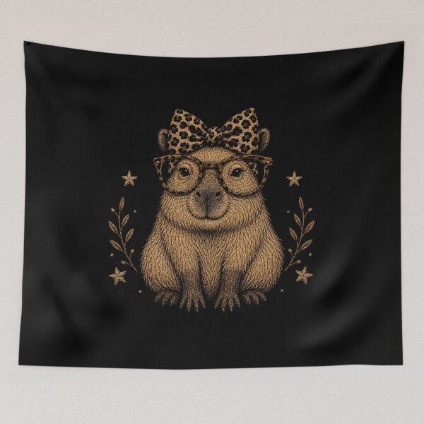 Item preview, Cute Nerdy Leopard Bow Capybara designed and sold by zoes-ink.