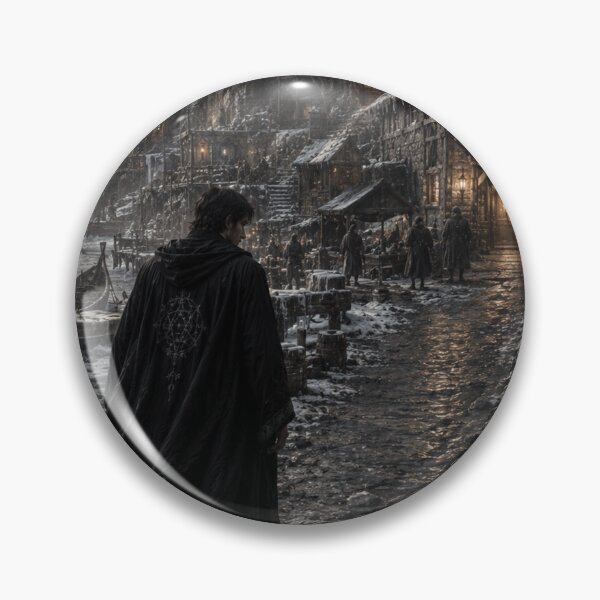 Item preview, Winter Fantasy Harbour Art Print | Dark Medieval Village and Lonely Mage Wall Art designed and sold by Element Horizon Studio.