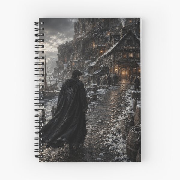 Item preview, Winter Fantasy Harbour Art Print | Dark Medieval Village and Lonely Mage Wall Art designed and sold by Element Horizon Studio.