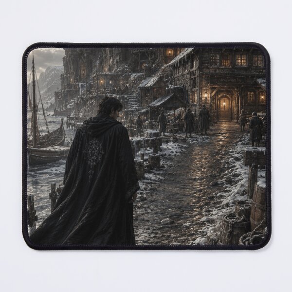 Item preview, Winter Fantasy Harbour Art Print | Dark Medieval Village and Lonely Mage Wall Art designed and sold by Element Horizon Studio.