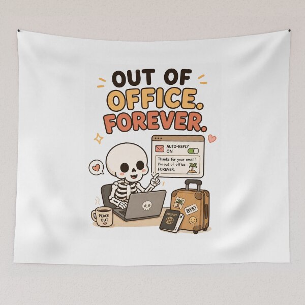 Item preview, Out of Office Forever Shirt – Funny Skeleton Retirement Graphic Tee designed and sold by MaynyStudio.
