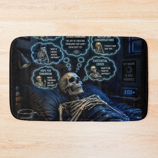 Item preview, Skeleton Overthinking 3AM Funny Anxiety Dark Humor Gift designed and sold by irfanshikh.
