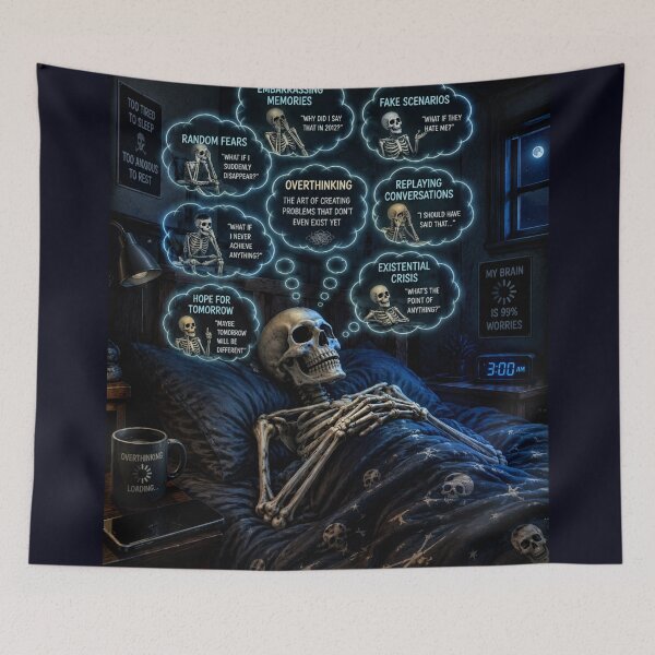 Item preview, Skeleton Overthinking 3AM Funny Anxiety Dark Humor Gift designed and sold by irfanshikh.