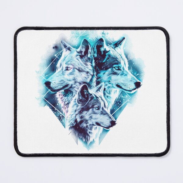 Item preview, Three Wolves with Blue Geometric Accents designed and sold by Artdrop62.