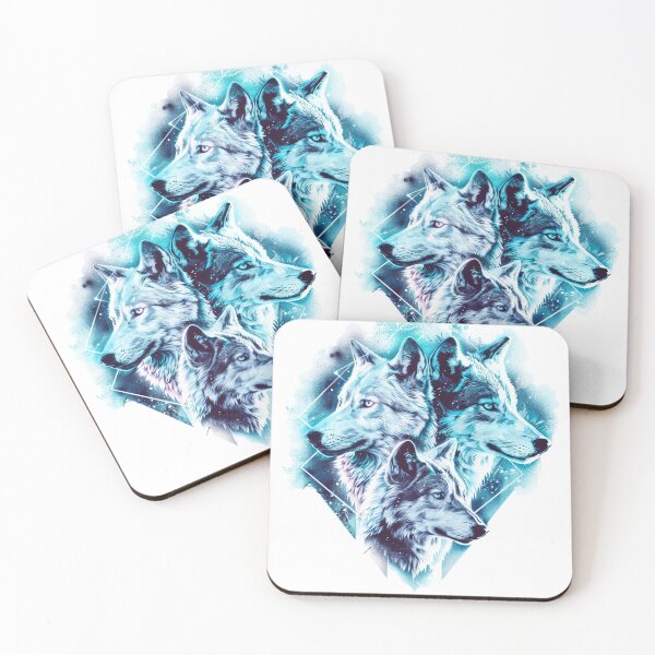 Item preview, Three Wolves with Blue Geometric Accents designed and sold by Artdrop62.