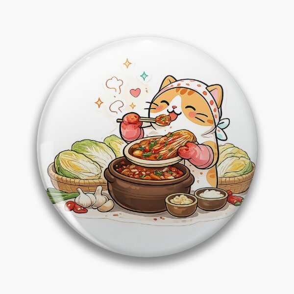 Item preview, Cute Orange Cat Making Kimchi Kawaii Korean Food Ginger Kitty Illustration designed and sold by NoopnyangStudio.