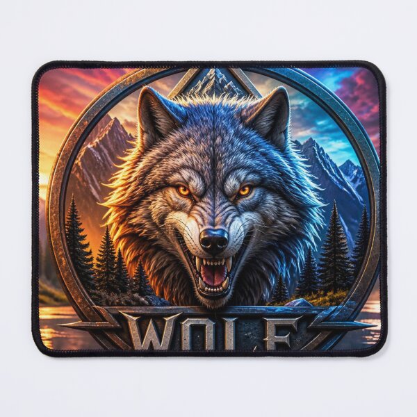 Item preview, Majestic Wolf Wilderness Mountains Crest Logo designed and sold by AgnesB77.