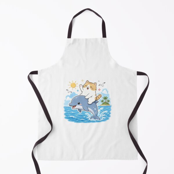 Item preview, Cute Orange Cat Riding Dolphin Kawaii Ocean Summer Ginger Kitty Illustration designed and sold by NoopnyangStudio.