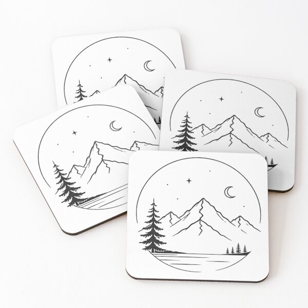 Item preview, Mountain Moon Night Landscape Line Art | Pine Tree Forest Adventure Design designed and sold by NBT-NOVA.