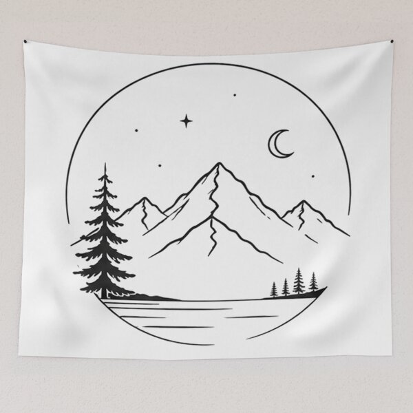 Item preview, Mountain Moon Night Landscape Line Art | Pine Tree Forest Adventure Design designed and sold by NBT-NOVA.