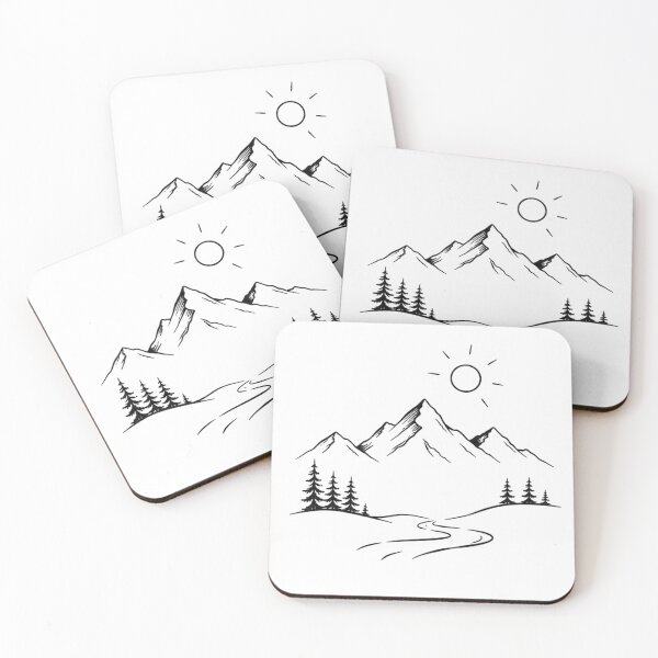 Item preview, Mountain Wilderness Line Art – Scenic Nature Landscape with Pine Trees, River & Sun | Minimalist Outdoor Adventure Design designed and sold by NBT-NOVA.