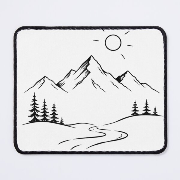 Item preview, Mountain Wilderness Line Art – Scenic Nature Landscape with Pine Trees, River & Sun | Minimalist Outdoor Adventure Design designed and sold by NBT-NOVA.