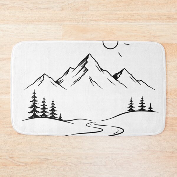 Item preview, Mountain Wilderness Line Art – Scenic Nature Landscape with Pine Trees, River & Sun | Minimalist Outdoor Adventure Design designed and sold by NBT-NOVA.
