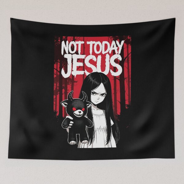 Item preview, Creepy Long Hair Girl Not Today Jesus Horror Poster designed and sold by DeimosArtIntl.