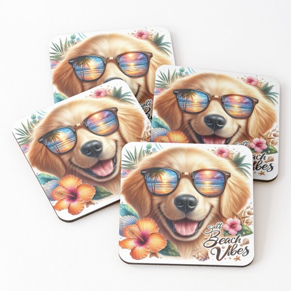 Item preview, Golden Retriever with Tropical Sunglasses designed and sold by Artdrop62.
