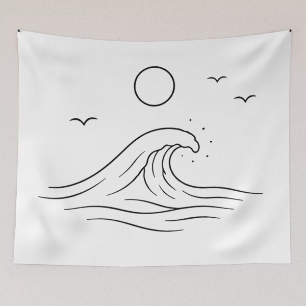 Item preview, Moonlit Ocean Wave Line Art | Minimalist Sea Illustration | Coastal Aesthetic Drawing designed and sold by NBT-NOVA.