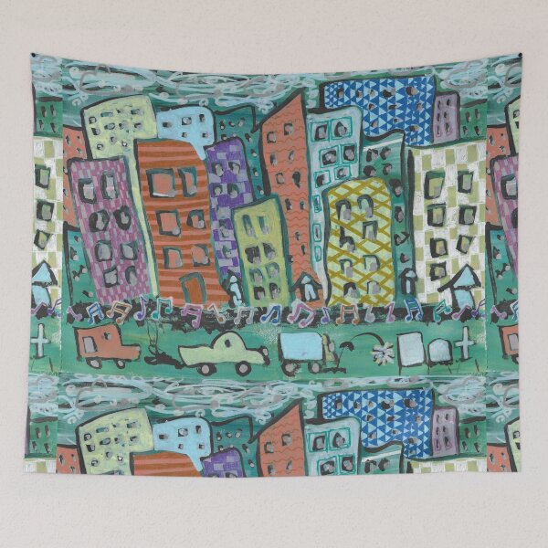 Item preview, City Rhythm - Whimsical Multimedia Urban Abstract  designed and sold by ShonaCallumArt.